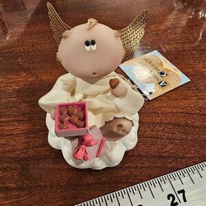 Vintage Russ "Angel Cheeks" Guardian Angel Figurine With Chocolates, Valentines
